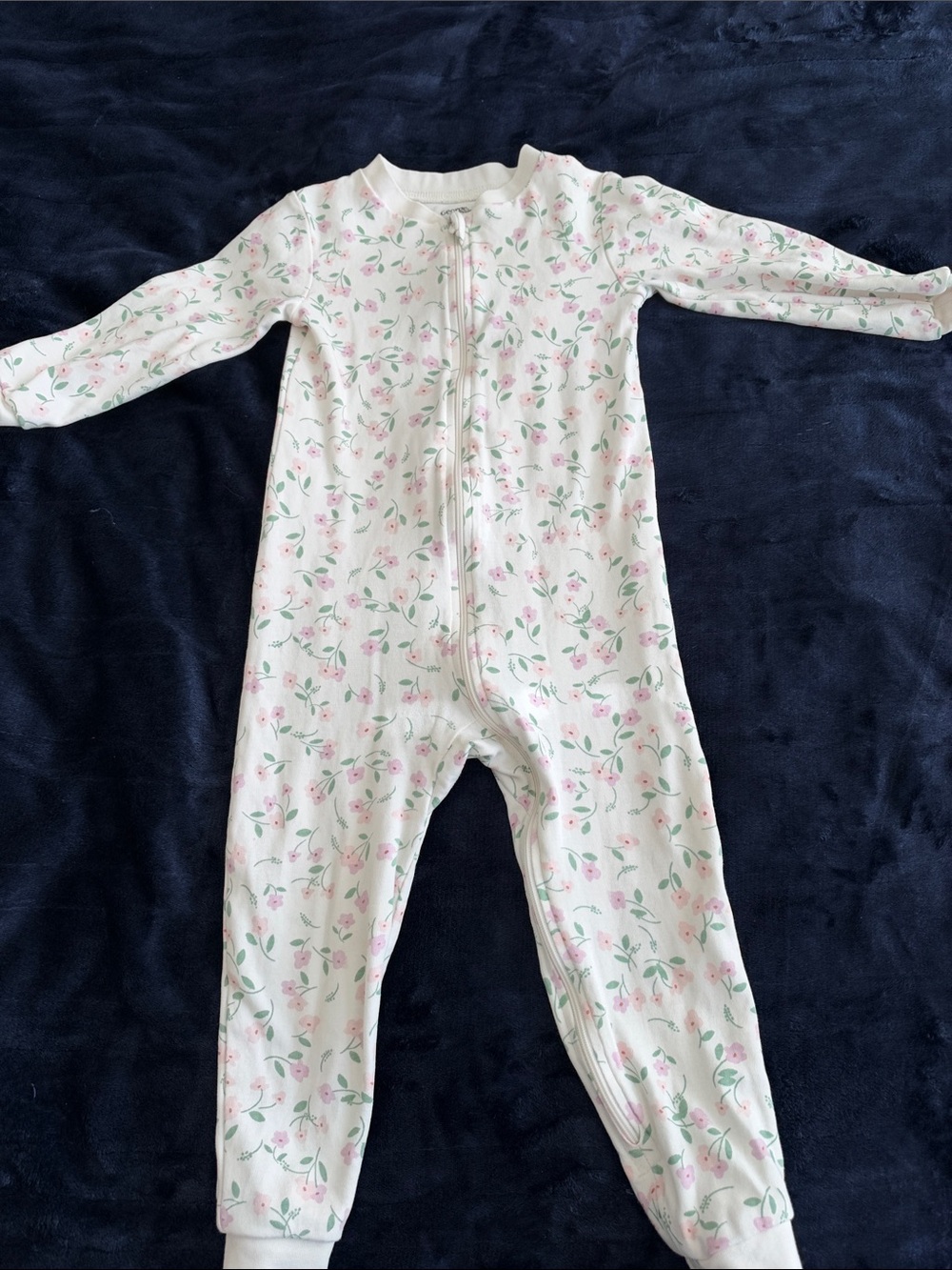 George White Floral Zip-Front Footed One-Piece Pajamas - Pink & Green